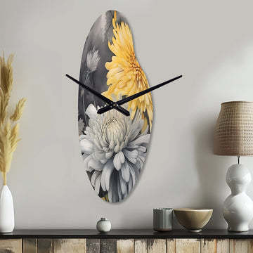 Yellow Grey Mums Spendor - Asymmetric Metal Wall Clock
